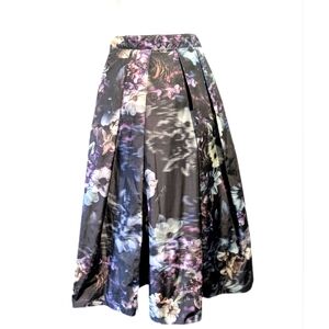 Size 4 Pink Tartan Women's Black Purple Floral Midi Pleated Slash Pocket Skirt